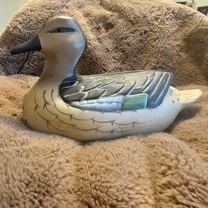 Hand-Painted Wooden Duck Decoy in Neutral Tones